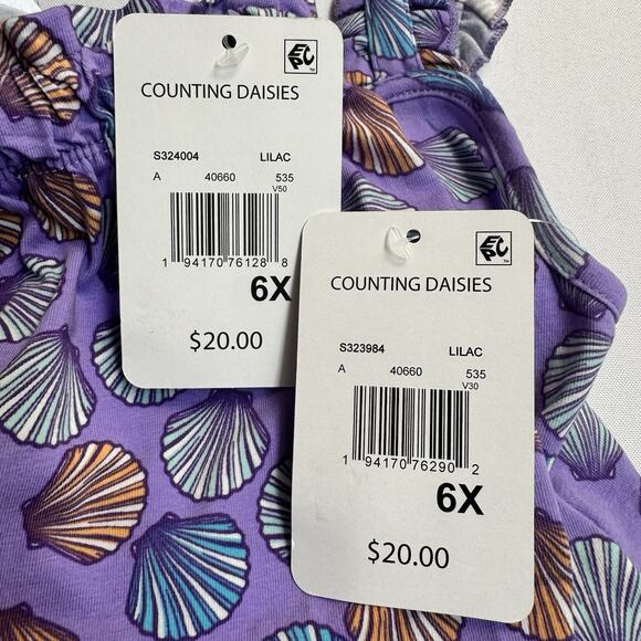 Counting Daisies Girl's 2-Piece Ruffled Top & Short Set Size 6X Lilac Sea Shell - Picture 6 of 7